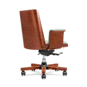Leather Large Best Office Chair Hot Sales Green Office Building Wooden Swivel Chair Classic Retro Chair