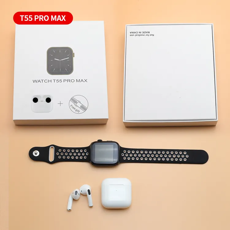 새로운 2022 2 In 1 Smartwatch 이어폰 세트 T55 Pro Max 2 시계 밴드 피트니스 활동 심박수 모니터 스마트 시계