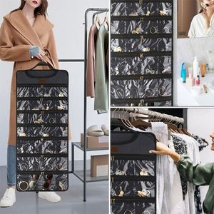 Best New Folding Large Wall Storage Bag Double Sided 49 Pockets Hanging Jewelry Organizer Zipper Black <b>Space</b>-<b>Saving</b> PVC Fabric - Product Image 6