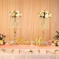 Support floral en métal doré, grand centre de table pour mariage, décoration de table, perles de cristal, vente en gros, fer, pour événements et fêtes, en vrac, direct usine