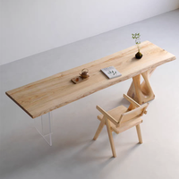 Table de salle à manger en bois de frêne massif de haute qualité, table de banquet robuste, table de bar moderne, table de restaurant en bois massif à bord naturel, décoration intérieure