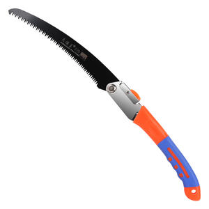 Sierra plegable JUJUO de 270 mm con hoja curva de acero con alto contenido de carbono, sierra de mano portátil para jardín con mango de plástico, azul y naranja - Product Image 2