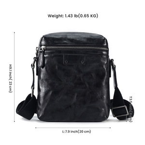 Men's Genuine Leather Shoulder <b>Bag</b> Black Large Capacity Crossbody <b>Bag</b> For Leisure Travel - Product Image 5