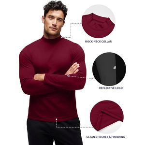 Custom Mens Mock Turtleneck <b>Long</b> <b>Sleeve</b> Thermal Baselayer Lightweight Athletic Fit <b>Undershirt</b> For Cold Weather Sports - Product Image 4