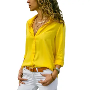 Dames Blouses Elegante Lange Mouwen Turn-Down Kraag Werk Chiffon Blouse Shirt Casual Tops