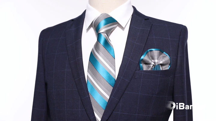 custom design high quality blue white grey striped silk tie