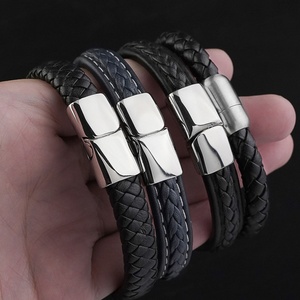 Bracelet tressé en cuir vintage fait main pour homme, bijoux fantaisie en acier inoxydable, cadeau idéal - Product Image 4