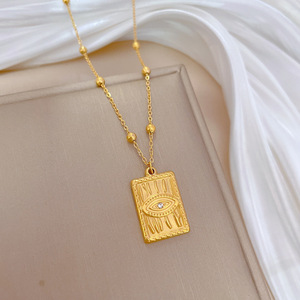 Collana con Ciondolo <span class=keywords><strong>Occhio</strong></span> del Diavolo in Zircone Placcato Oro 18K Dina, Catena Vintage Lucida Ipoallergenica in Acciaio Inossidabile - Product Image 6