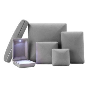 FANXI Luxury Jewelry Grey Microfiber Jewelry <b>LED</b> <b>Light</b> Ring <b>Box</b> Ring Bracelet Pendant Bangle Jewelry <b>Box</b> - Product Image 1