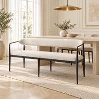 Banc de salle à manger en métal bicolore avec dossier incurvé rembourré, six pieds coniques, assise de 156 cm de large, pour cuisine et salle à manger