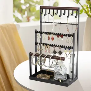 Trend produkte Schwarzer mehr schicht iger Halsketten ständer Schmuck display Quadrat 34cm Metalls chmuck ständer mit Haken