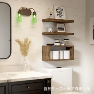 Solid Wood <b>Wall</b> <b>Mounted</b> Storage Rack 3 Tier Retro Wooden <b>Shelf</b> For Living Room Bedroom Bathroom Decorative Organizer - Product Image 3