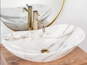 Cuba de Louça de Alto Padrão em Cerâmica e Mármore para Banheiro Lavabo Bancada Pia de Mão - Product Image 6