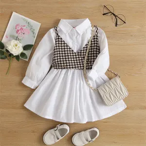 1-6 Years Girls Dresses Long Sleeve Shirt Dress with Vest 2 Pieces Set Autumn Kids Clothes Summer Girls' Clothing Sets Dress