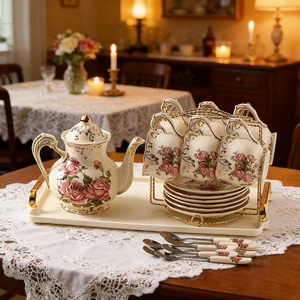 Disponibile Set Tazza e Piattino in Porcellana Stile Retrò Francese con Rose, Design Moderno ed Ecologico <span class=keywords><strong>per</strong></span> Tè del Pomeriggio e Caffè - Product Image 3