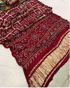 Sari en soie Gajji indienne festive, pur, bandhani, sari traditionnel artisanal en soie Gajji pure, ghatchola - Product Image 2