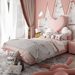 Letto da principessa a forma di <span class=keywords><strong>cuore</strong></span> rosa per bambini all'ingrosso letto per bambini di alta qualità moderno nuovo Designer letto imbottito per ragazze - Product Image 6