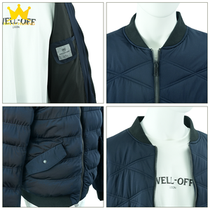 Blouson bomber matelassé <span class=keywords><strong>bleu</strong></span> <span class=keywords><strong>marine</strong></span> pour <span class=keywords><strong>homme</strong></span>, fermeture éclair, col côtelé, <span class=keywords><strong>manteau</strong></span> chaud rembourré avec poches à rabat - Product Image 5