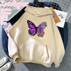 <span class=keywords><strong>Felpa</strong></span> con Cappuccio Personalizzata Loveda per Donna, Manica Lunga, Stampa Grafica a Farfalla, Etichetta Privata - Product Image 1