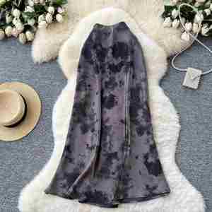 2025 Summer Digital Print Empire Waist Pencil <b>Skirt</b> Women Casual Satin 100% <b>Silk</b> Retro Wholesale Breathable Sustainable - Product Image 3