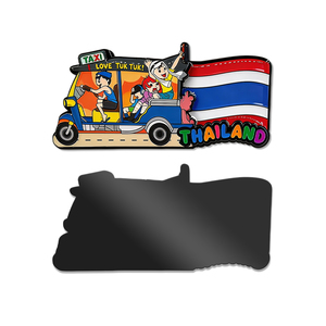 Aimant de réfrigérateur en bois personnalisé, motif dessin animé Tuk Tuk <span class=keywords><strong>Taxi</strong></span> et drapeau thaïlandais, souvenir de voyage, cadeau culturel, article promotionnel, fabricant - Product Image 1