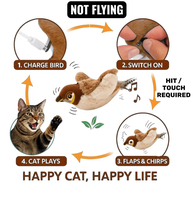 Vente en gros usine Nouveaux jouets pour chats interactifs intelligents, avec ailes battantes activées par le toucher, effet d'oiseau, rechargeables USB, pour l'exercice des animaux de compagnie