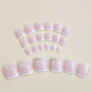 <span class=keywords><strong>Ongles</strong></span> de pieds courts en ABS durable, style français, avec bordure blanche et strass, design tendance et élégant, faciles à poser - Product Image 2