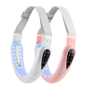 Face Neck Lifting Massager Rechargeable <b>Vibration</b> Double Chin Reduction Wrinkle Remover White And <b>Pink</b> - Product Image 1