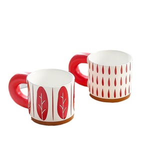 Tasses en céramique modernes à motif de feuilles rouges, poignée épaisse, compatibles lave-vaisselle et micro-ondes, pour café, eau, cadeau pour couples - Product Image 5