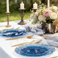Assiettes jetables translucides en PS avec bord doré, 7 et 10 pouces, 23g/53g, style moderne pour mariages, traiteurs, événements et fêtes