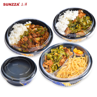 Sunzza Récipient à emporter Bol en plastique PP jetable noir Bol rond noir de stockage des aliments avec couvercle