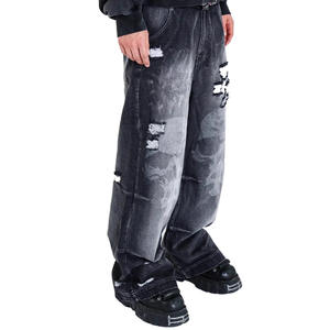 Pantalones Vaqueros Vintage Personalizados de Estilo Urbano Y2K para Hombre, Pantalones Vaqueros Anchos con Estampado de Estrellas, Estilo Gótico, al por Mayor, Corte Bootcut y Nueva Moda - Product Image 2