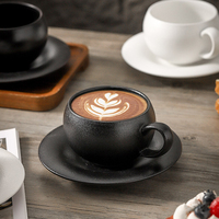 Tasse à café en céramique pour latte art, cappuccino, barista, avec soucoupe, 300 ml, noir et blanc, forme d'œuf, mug à café, ensemble de tasses à thé de l'après-midi