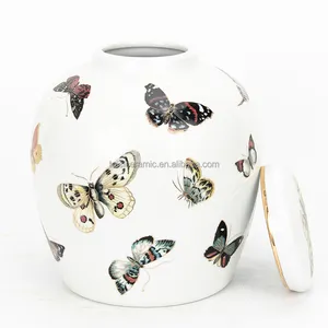 J055 Chinese porcelain decorative butterfly jar kitchen jar storage ceramic jars with lids modern decoration for home