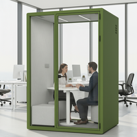 Cabine de bureau silencieuse moderne ultra-mince en aluminium pour deux personnes, verte, mobile, réglable, avec éclairage LED modulaire pour immeuble de bureaux