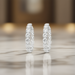 E2941 White Gold <b>Hoop</b> <b>Earrings</b> Round Brilliant Diamond Channel Setting Women's Classic <b>Fine</b> Jewelry - Product Image 2