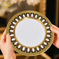 Service de vaisselle en porcelaine fine de style britannique de luxe de la marque KAROSA, léger, en porcelaine osseuse, 10,5 pouces avec assiette à dîner de 8 pouces, pour hôtel, restaurant