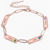 Yiwu Aceon Velle Bracelet personnalisé en acier inoxydable avec noms de famille gravés avec trombone chaîne multi-pierres