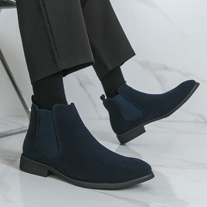 Stivali Chelsea da <span class=keywords><strong>Uomo</strong></span> di Lusso in Pelle PU Personalizzati Neri Blu con Tacco Alto Scarpe in Pelle Scamosciata - Product Image 6