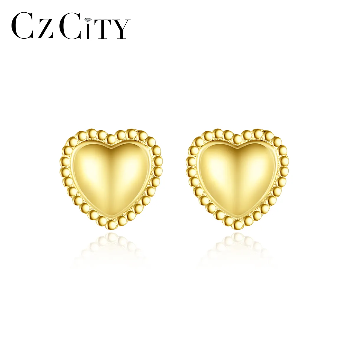 CZCITY Earring Designer Cute Trendy Beautiful Women Hot Sale Female Art Gold Plated Trending 925 Heart Earing