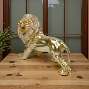 Estatua de León Dorado Rugiente en Resina, Arte Popular, Decoración Majestuosa para el Hogar, Simboliza Fuerza, Coraje y Riqueza, para Exhibición en Oficina/Sala de Estar - Product Image 4