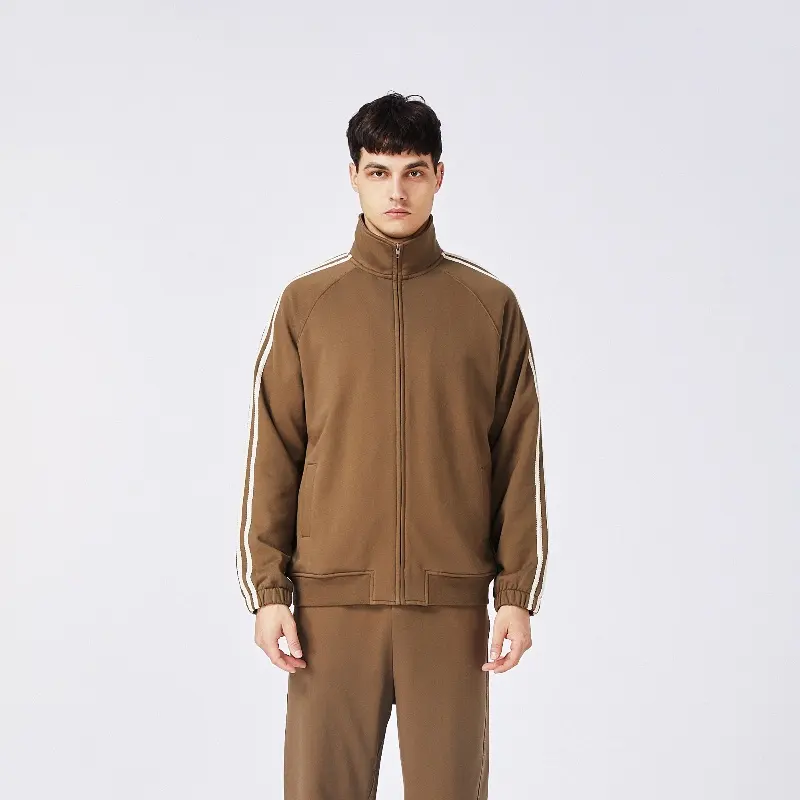 Giacca con cerniera personalizzata 2024 felpa da uomo cappotto da uomo con cerniera pesante di alta qualità giacca sportiva a righe giacca con cerniera