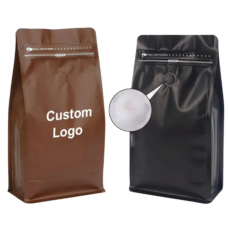 แพคเกจกาแฟถุงกระดาษคราฟท์ถุงกาแฟย่อยสลายได้ด้วยวาล์ว Eco Friendly 250G 500G 1Kg ด้านข้าง