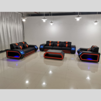 Ensemble Canapé Sectionnel Fonctionnel en Cuir Véritable avec LED pour Maison et Salon