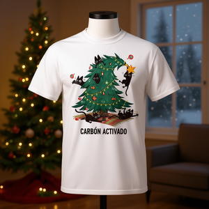 Camiseta con diseño de árbol de Navidad y gato, linda camiseta para amantes de los gatos navideños - Product Image 3