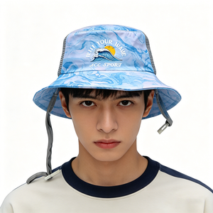 Chapeau Bob en Toile Respirante avec Cordon de Serrage – Imprimé Vague, Séchage Rapide, Unisexe, pour l'Été et les Activités de Plein Air (Pêche) - Product Image 1