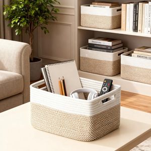 Lot de 5 paniers de <span class=keywords><strong>rangement</strong></span> tissés pour étagères, paniers décoratifs pour organiser les jouets, les livres, les vêtements, le placard, la chambre d'enfant - Product Image 2