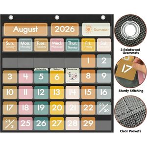 45 Pocket Classroom <b>Calendar</b> For Kids Learning Time Management Back To School Fabric Pocket Chart With Educational Cards - Product Image 1