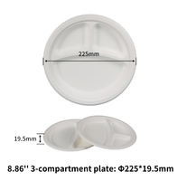 Assiettes jetables biodégradables en canne à sucre à 3 compartiments de 8,86 pouces pour le camping et les fêtes - Vaisselle biodégradable