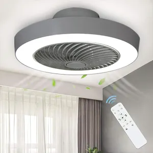 Interior Design Manufacturers 3 Colors Changing 240V fan lamp 42" invisible blades ceiling fan light fan with led lamp